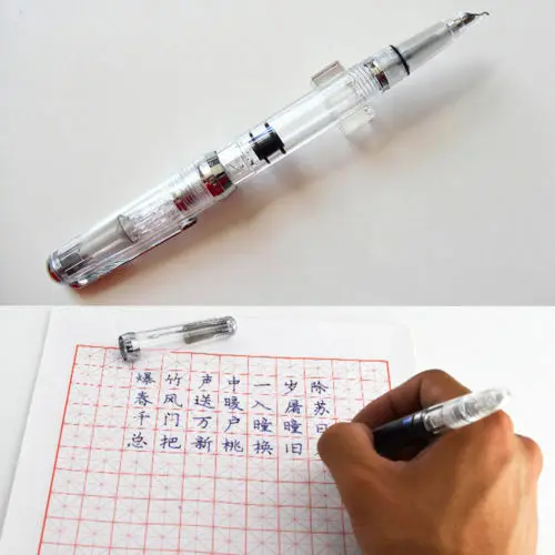 Skup 2019 skrzydło Sung 618 tłok przezroczyste wieczne pióro grzywny 0.5mm stalówka srebrny klips biuro szkolne penna stilografica