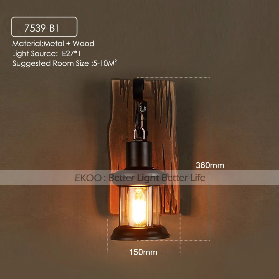 EKOO винтажный промышленный Ретро деревянный бра кафе бар настенный светильник Настенный светильник Лофт светильник