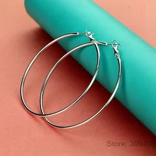 Минималистичные 925 пробы серебряные большие серьги-кольца женские большие круглые серьги с застежкой