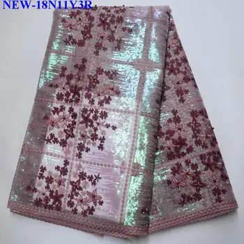 

Latest African Beaded French Lace Fabric High Quality African embroidered sequins Organza Lace Fabric For Wedding dress MJE02