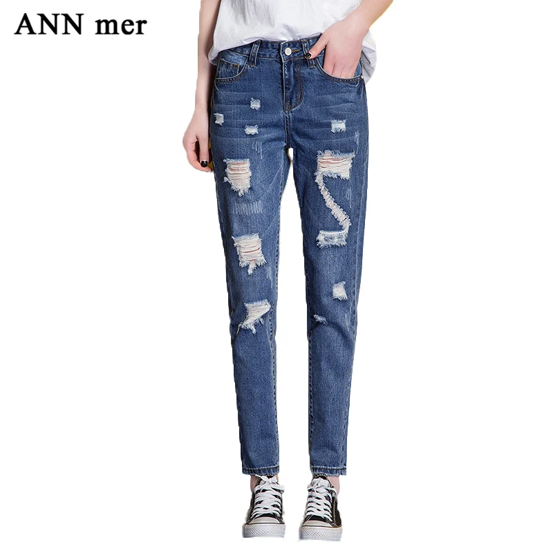 Ann Mer плюс размер 25-32 Рваные джинсы для Для женщин Tie Dye Джинсы штаны-шаровары Мода