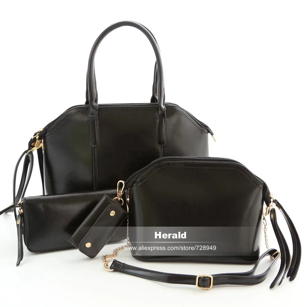 New Arrival Wax oiled Composite leather Bag Women Handbag Shoulder Crossbody Bag Handbag+Messenger Bag+Purse+Wallet 4 sets 4