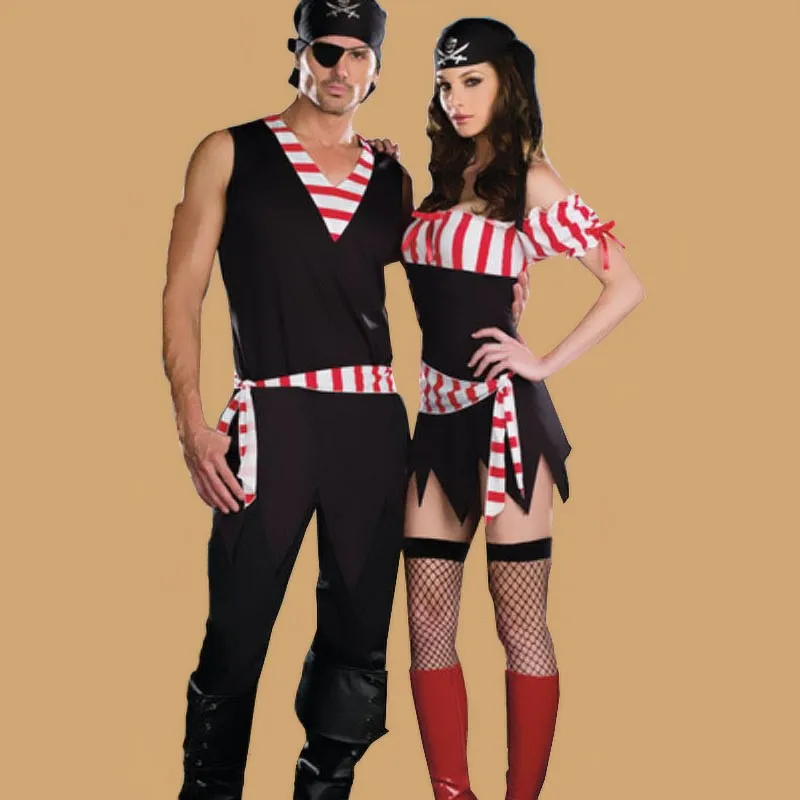Women Adult Couples Lovers Caribbean Pirate Costumes Uniform Fancy Dress Re...