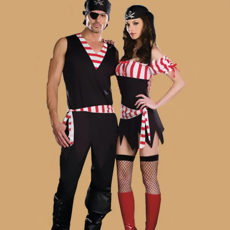 Hombres Mujeres Parejas Amantes de Halloween Para Adultos Trajes de Piratas Del Caribe Disfraces Uniforme Rojo