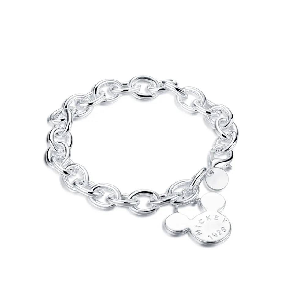 Модные женские ювелирные изделия серебряный браслет цепочка Микки Классический Шарм Стиль красивый подарок на день рождения высокое качество мировой лидер продаж
