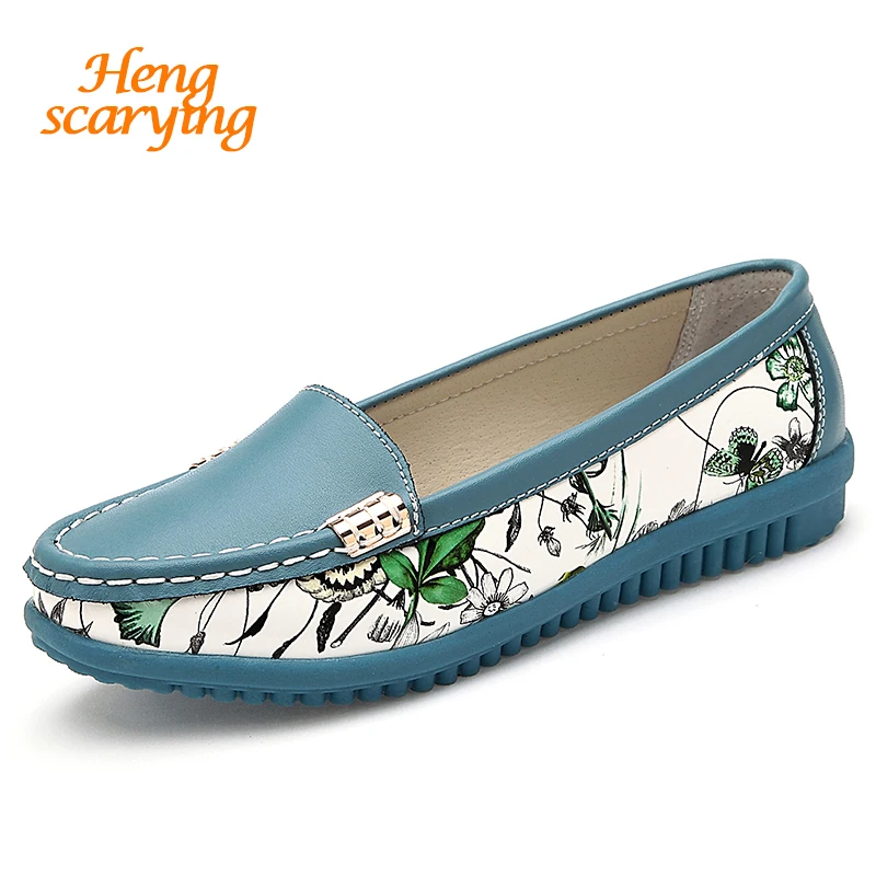 

HENSCARYING Brand 2018 Casual Moccasins Women Soft Handmade Leather Flat Ballet Flats Walking Colorful Female Nurse Boat Shoes