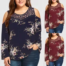 *#Best Price Womens National Style Fashion Womens Plus Size Lace Cold Shoulder Floral Printed Blouse Tops W0723#10 *#Best Price Womens National Style Fashion Womens Plus Size Lace Cold Shoulder Floral Printed Blouse Tops W0723#10