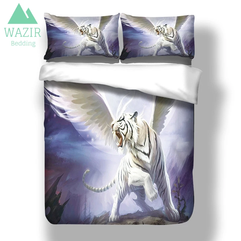 

WAZIR Flying White Tiger 3D Print Bedding Set Quilt Cover Pillowcase bed sheet King Queen 3pcs bedclothes bedroom Home textile