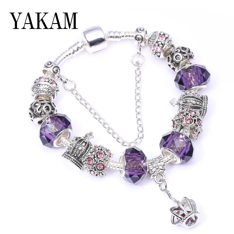 

Purple personality original bangles charms round crown bead blue wedding cz bracelet for women safe chain faith fashion jewelry