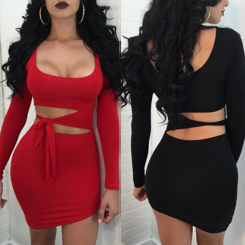 

2018 woman black red sexy dress package hip dress tie a bows in waist melting in blossom sexy glamour