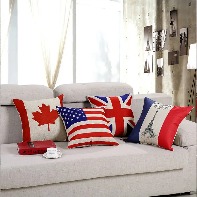 

Fashion element usa uk france canada flag series 1pcs 45*45cm/17.7*17.7'' cushion cover for Sofa Seat linen/cotton Home Decor