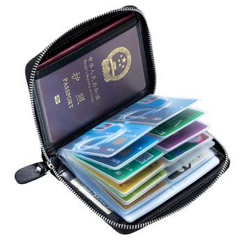 

40 Slots Travelling Passport Bag RFID Genuine Leather Card Holder Man Wallet Credit Card Zipper Bag Women Business Card Case