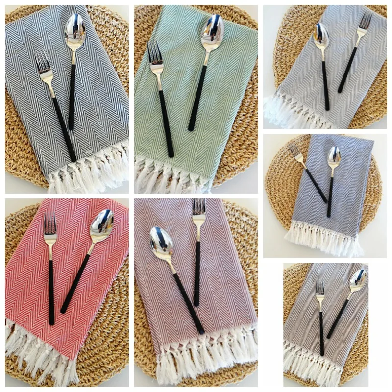 

Newest 38 X 62cm Simple Tassels Table Napkin Cotton Dessert Table Napkins Tea Towels Kitchen Dishcloth Placemats