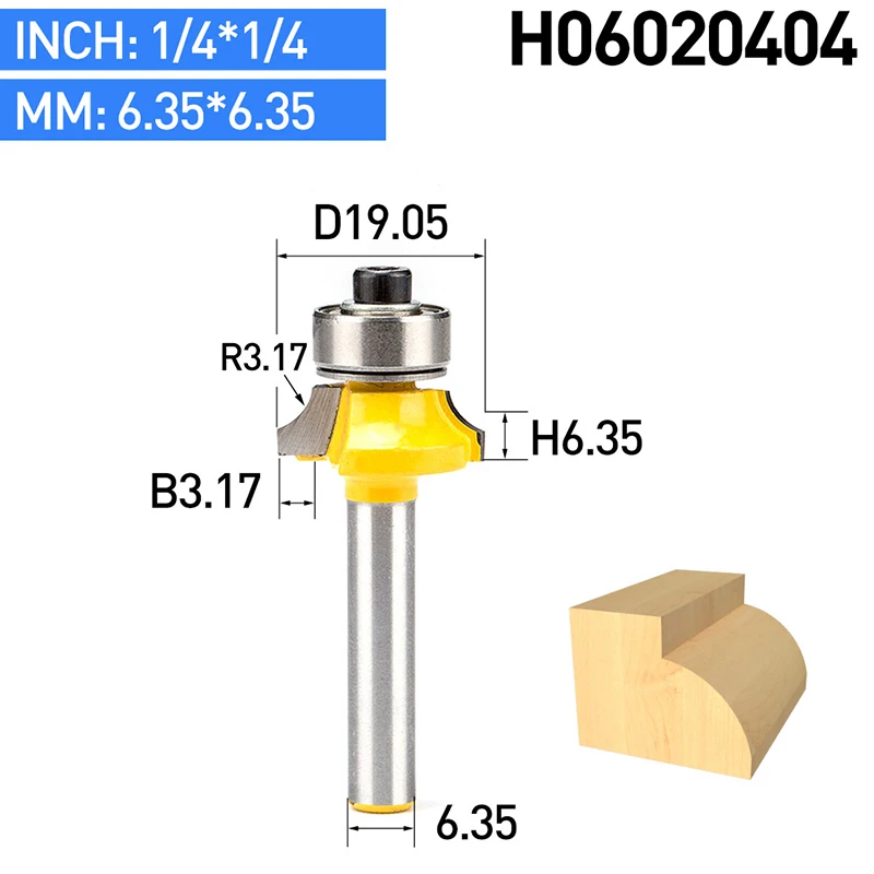 1 компл. Круглые фрезы для дерева 2 Флейта концевая мельница с подшипником Фрезерный резак деревообрабатывающий инструмент угловой круглый над бит - Длина режущей кромки: H06020404