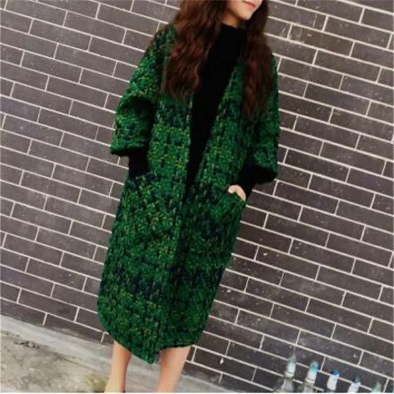 Осенняя/зимняя одежда, модное свободное Женское пальто большого размера, новая Корейская версия, имитация шерстяного пальто, темпераментное клетчатое шерстяное пальто 1
