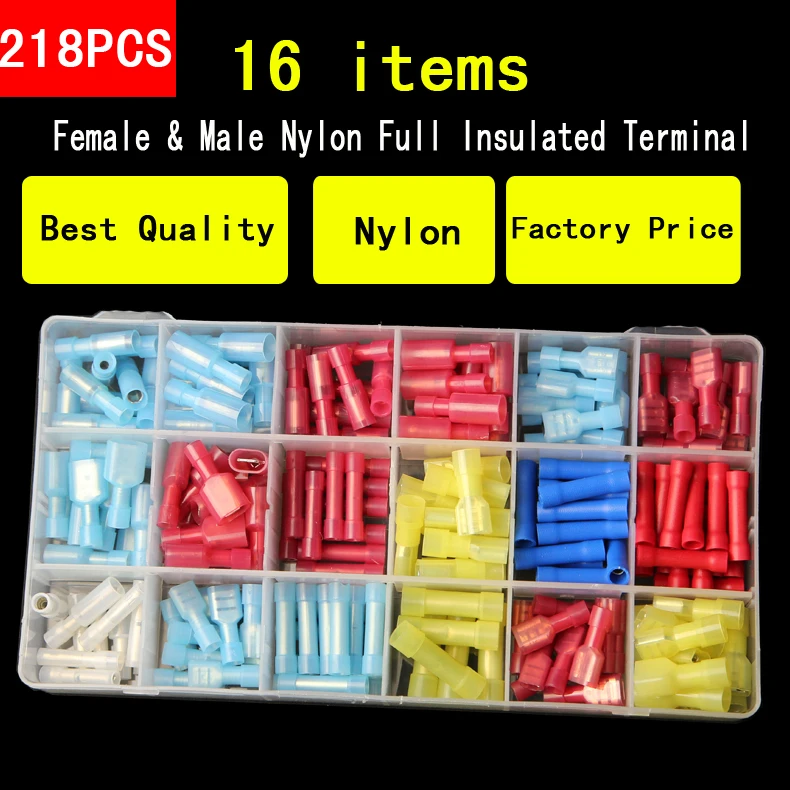 218pcs/lot Nylon Spade Full Insulated Terminals Female Male Wire Cable