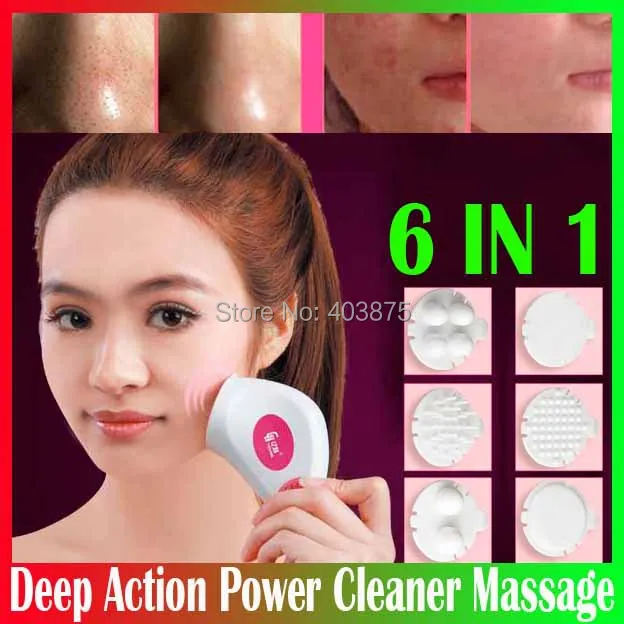 

New 6 IN 1 Skin Face Care Deep Action Power Clearner Spa Body Massager Facial Massage Relax Dead Skin Remove Anti wrinkle Beauty