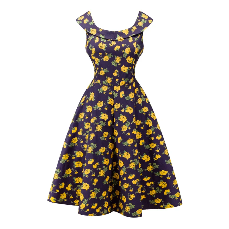 Kostlish A-Line Women Summer Dress Audrey Hepburn 50s 60s Floral Print Vintage Dress Women 2017 O-Neck Party Dresses Plus Size (74)