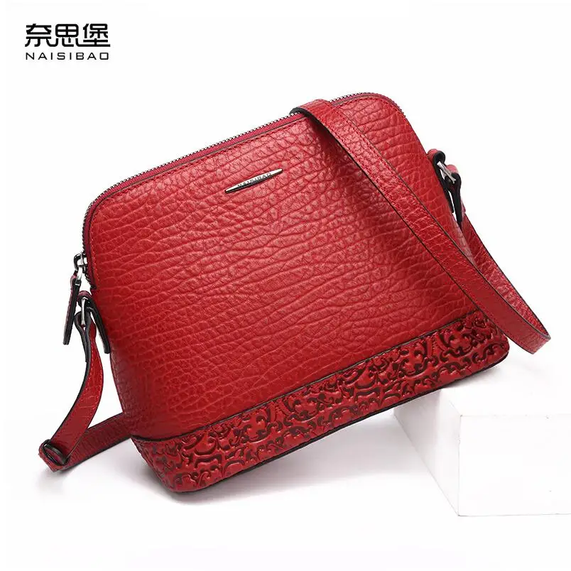

NAISIBAO Shell bag female Messenger bag leather handbags shoulder bag wild retro embossed first layer of leather fashion bags