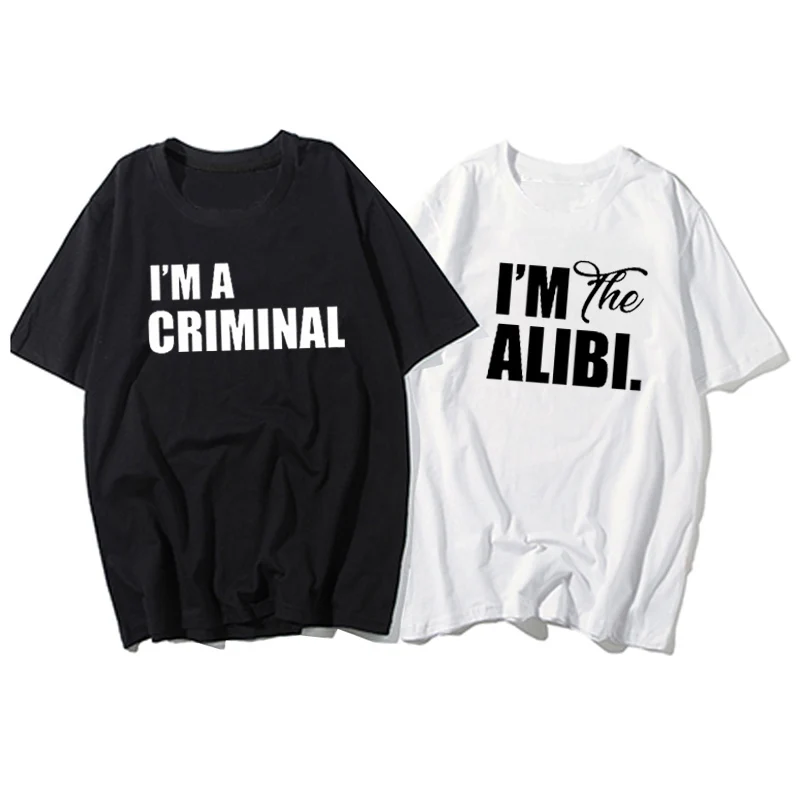Модная брендовая футболка для пар футболки с надписью I'm A Criminal The Alibi Одинаковая