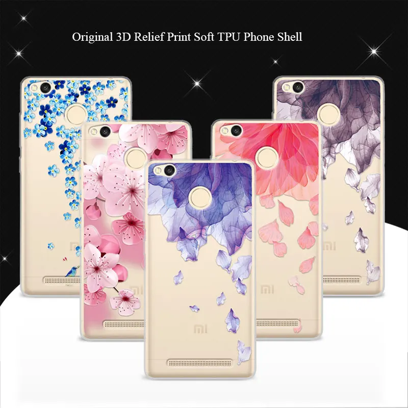 Cute Floral Printed Soft Slicone Case Cover For Xiaomi Redmi 3S 3D Relief Coque Lace Funda Hongmi 3Pro 3 S 5.0'' |