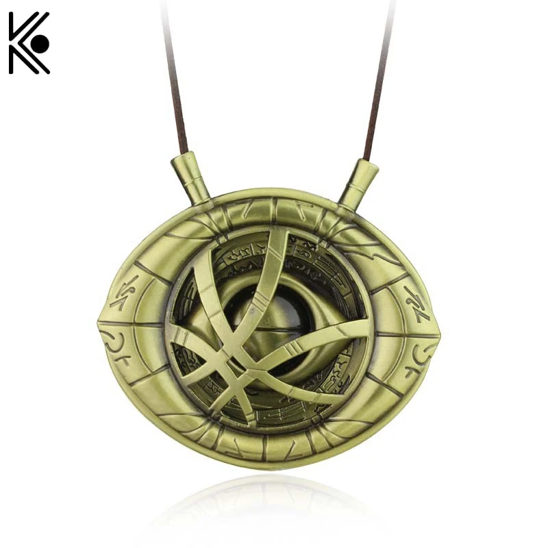

Big Size 8*8.4CM Doctor Strange Necklaces Pendants Bronze Plated Eye Shape 80CM Leather Cord Pendant Necklace Can Adjustable