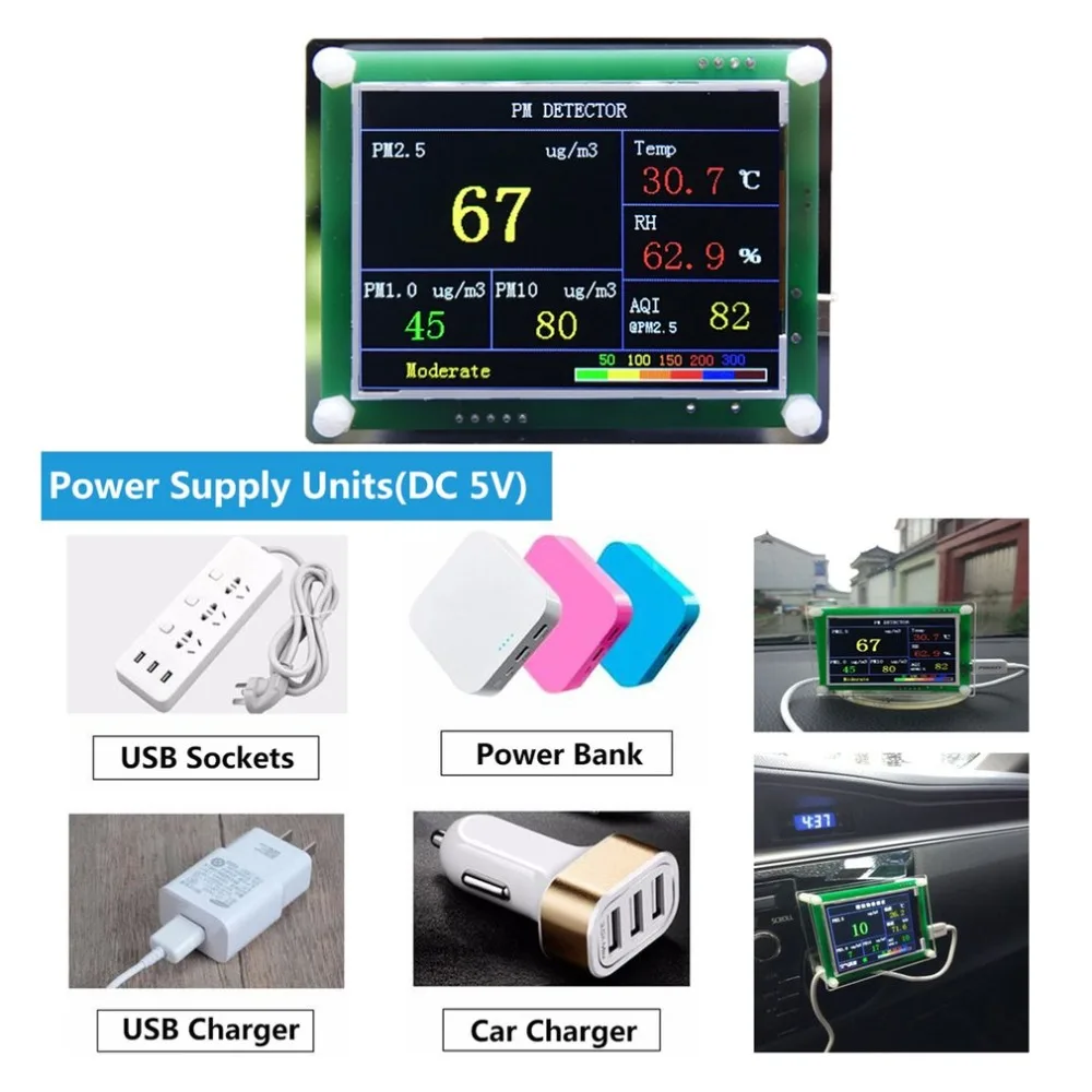 Домашний автомобильный детектор качества воздуха PM2.5, 2,8 дюймовый TFT экран, цифровой измеритель содержания частиц воздуха, тестер AQI