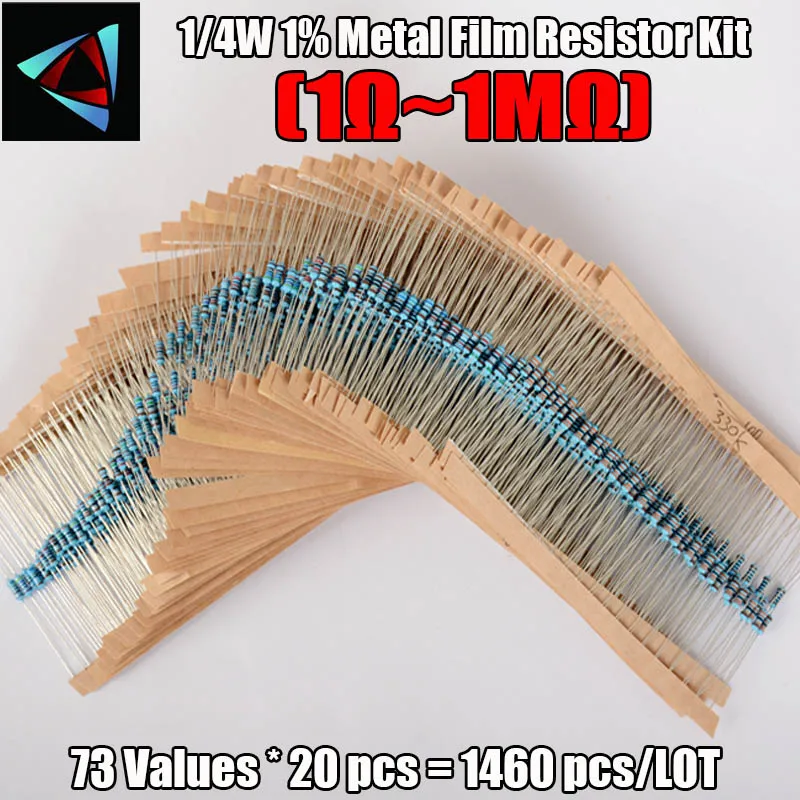 

Hot Sale Lowest Price1460 pcs Metal Film Resistor Kit Pack Mix Assortment Kit resistors 1/4W Resistance 1R to 1M 73 Values