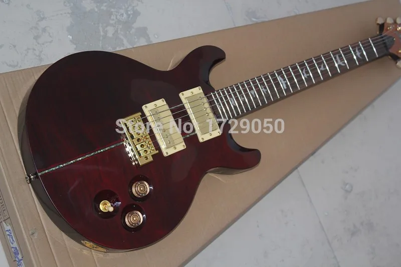 

Colorized Shells Inlay P RS Paul Reed Smith Santana LTD Tiger Flame Maple 24 Frets Wine red Electric Guitar Free Shipping 201514