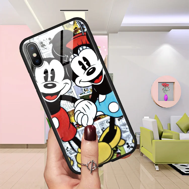 

Lovely Cartoon Tempered Glass Phone Case For iPhone XS X XR XS Max TPU Couple Back Cover Capas For iPhone 8 7 6 6S Plus 8 Fundas