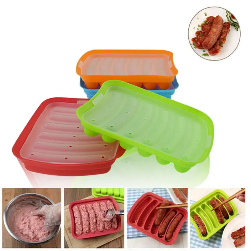 

6-Groove Silicone Sausage DIY Hot Dog Ham Mold with Cover Baking Tool