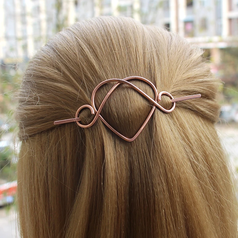 

2019 Original Design Metal Rose Gold Copper Heart Shaped Hair Clip for Women Boho Hair Stick Hammered Hair Accessorries Fashion