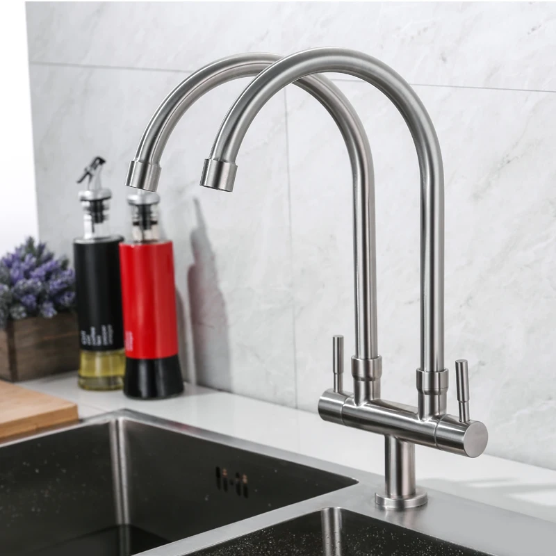 

IVRICH Dual Tube Single Cold Tap 2 Handles 2 Outlet kitchen faucet Stainless kitchen tap Kitchen Sink Mixer VR4016