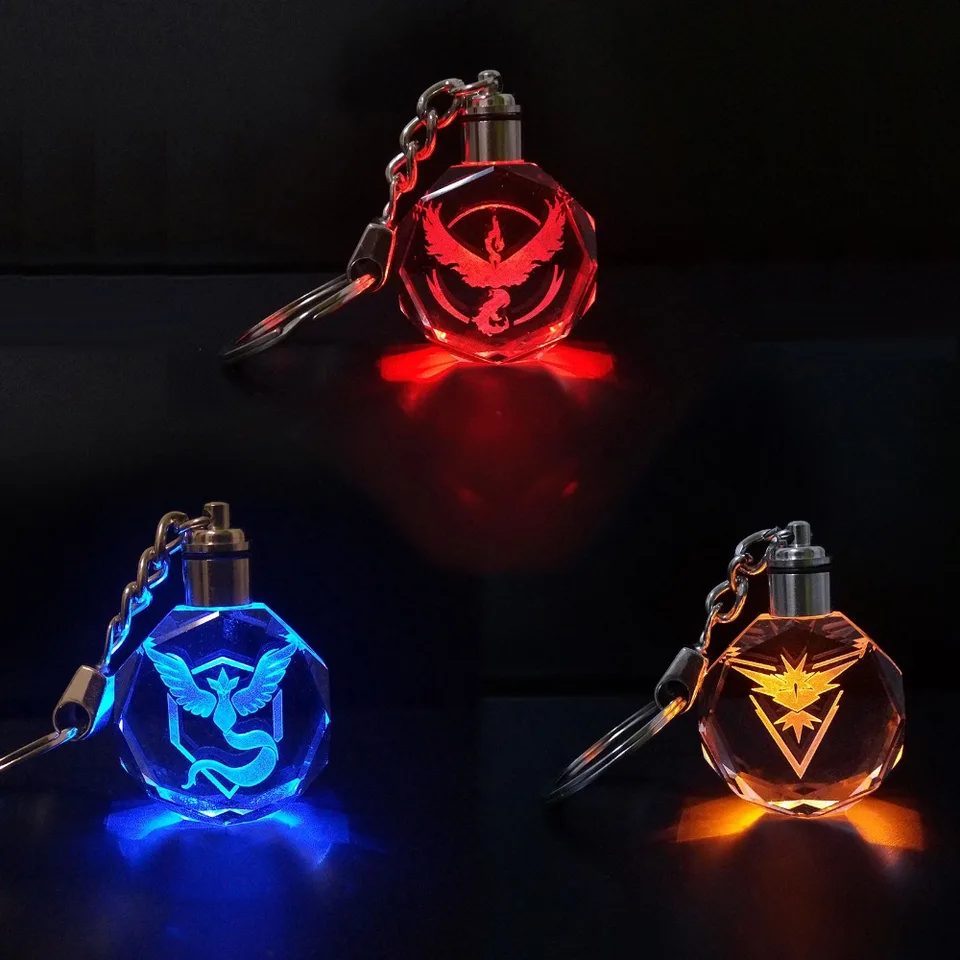 Tv Movie Character Toys Team Mystic Pokemon Go Crystal Led Team Logo Keychain Thundercanyonbrewery