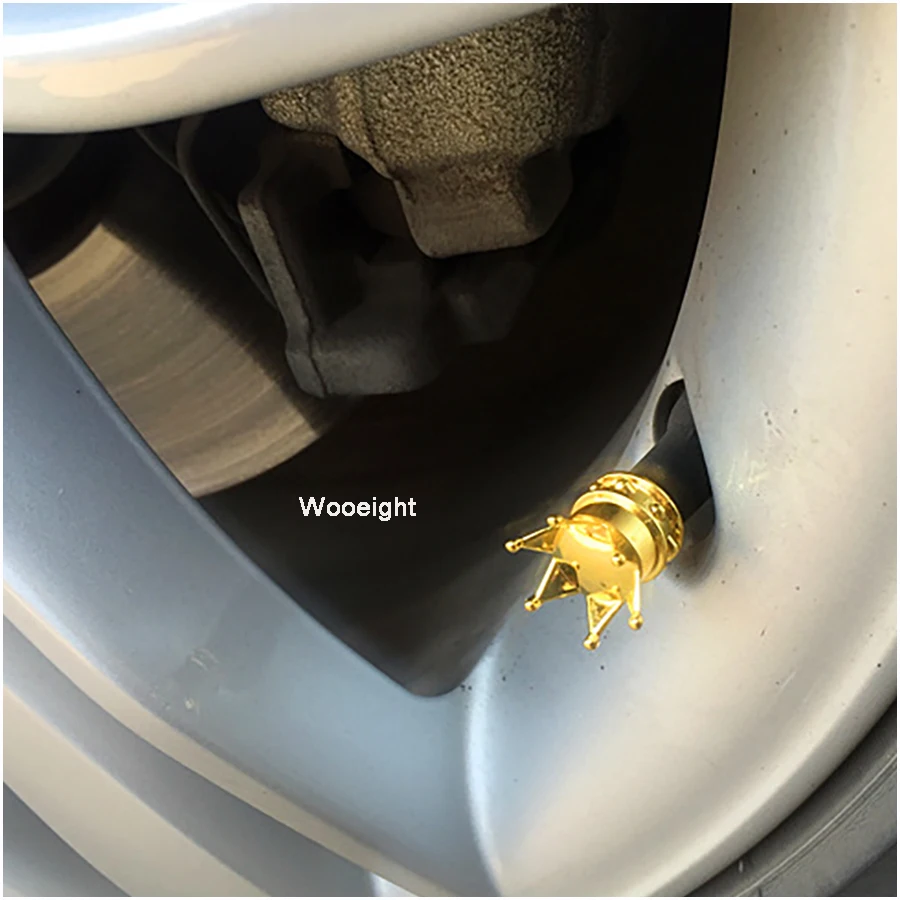 Wooeight 4Pcs Motorcycle Bicycles Car Gold Crown Tyre Tire Wheel Valve Stems Air Dust Cover Cap For Honda Harley Yamaha Truck (1)