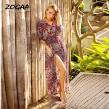 ZOGAA Women Summer Boho Floral Print Long Dress Sexy V Neck Lace-up Split Maxi Dress Female Beach Holiday Vintage Maxi Dresses ZOGAA Women Summer Boho Floral Print Long Dress Sexy V Neck Lace-up Split Maxi Dress Female Beach Holiday Vintage Maxi Dresses