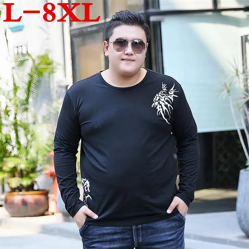 Plus size 2018 8XL 7XL Men's T shirt Fashion Printing Tops/Tees Casual Long Sleeves O-Neck T-shirt | Мужская одежда