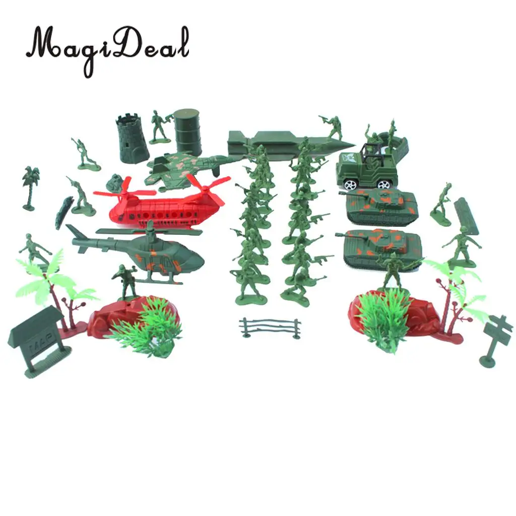 52 Pieces Army Men Playset 4cm Soldier Action Figures with Tanks Planes Flags & More Accessories Children Boys Toys Gift