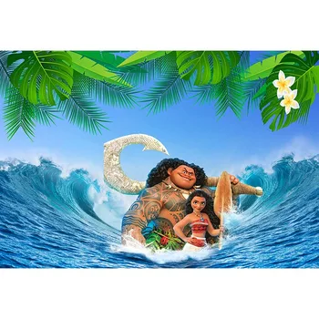 

Colorwonder Photography Background Natural Scenery Blue Ocean with Princess Moana and Maui 7x5ft Green Tropical Vinyl Backdrop