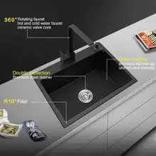 Кухонная раковина нанометр Технология Черный 304 нержавеющая сталь руководство одна кухня пластиковая корзина для раковины и сливной трубы