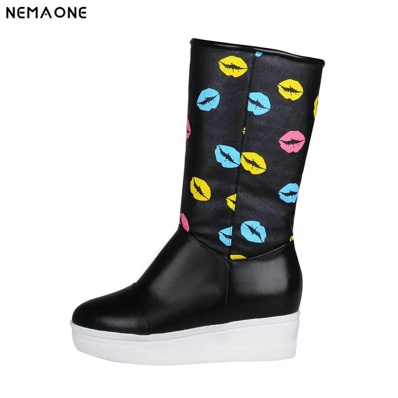 

New winter snow Boots woman height increasing High Heel Fashion Women knee high boots platform shoes woman large Size 34-43