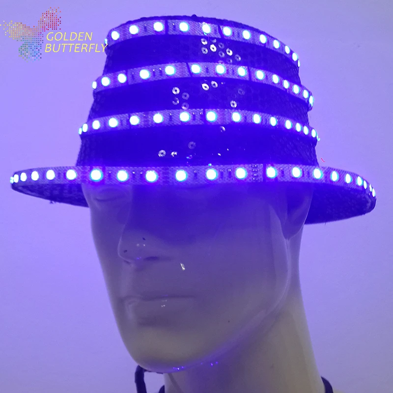 Led hat Новинка года Световой светящийся Для мужчин/унисекс Винтаж Воздуходувы джаз шляпа Трилби Дерби Кепки Стиль Шапки танец аксессуары