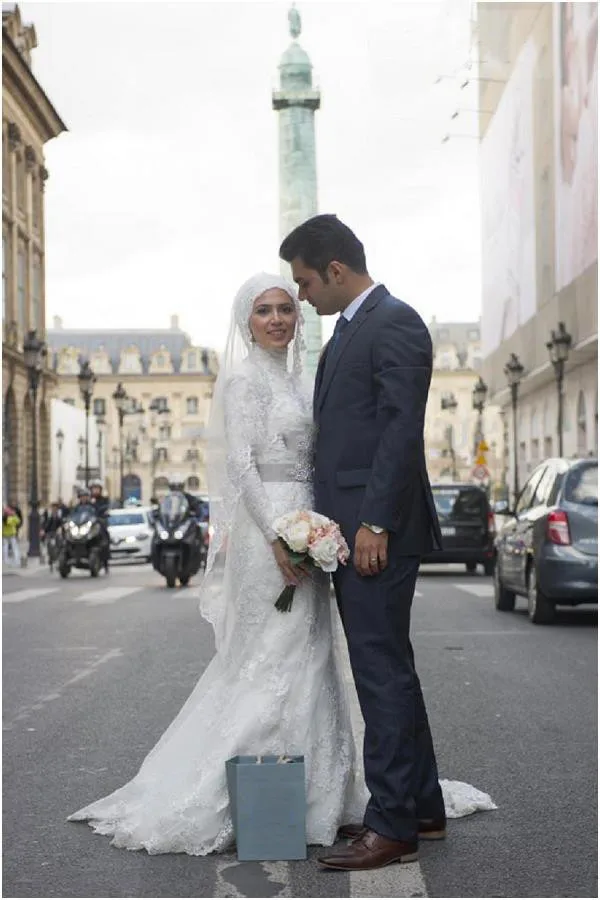 OMYW0193 full long sleeve high neck lace applique sheath bodice with font b hijab b font