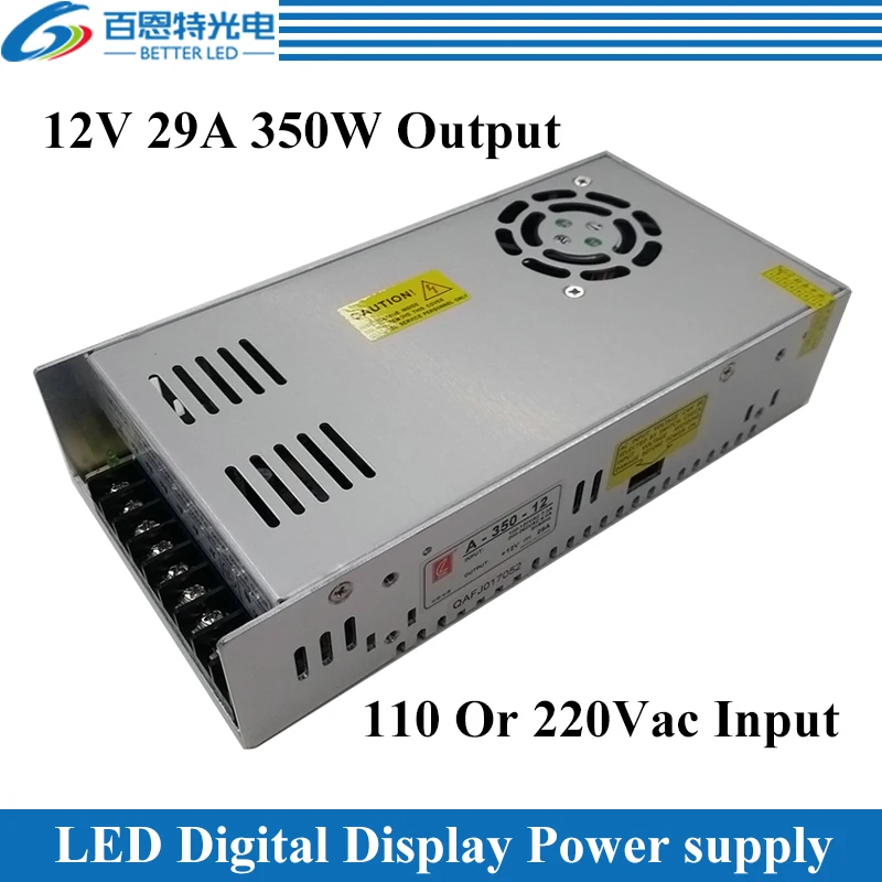 

With Fan 110/220Vac Input, 12Vdc 29A 350W Output LED digital display power supply