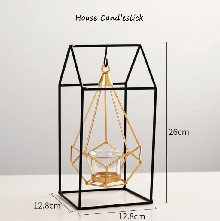 TECHOME в скандинавском стиле, золотой геометрический кованый подвесной декоративный подсвечник, подсвечники для дома, настольный орнамент, реквизит - Цвет: House