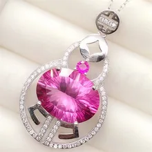 Ожерелье Топаз Подвеска натуральный настоящий розовый топаз Серебро 925 пробы 13ct большой цветной камень ювелирные изделия# T18100415
