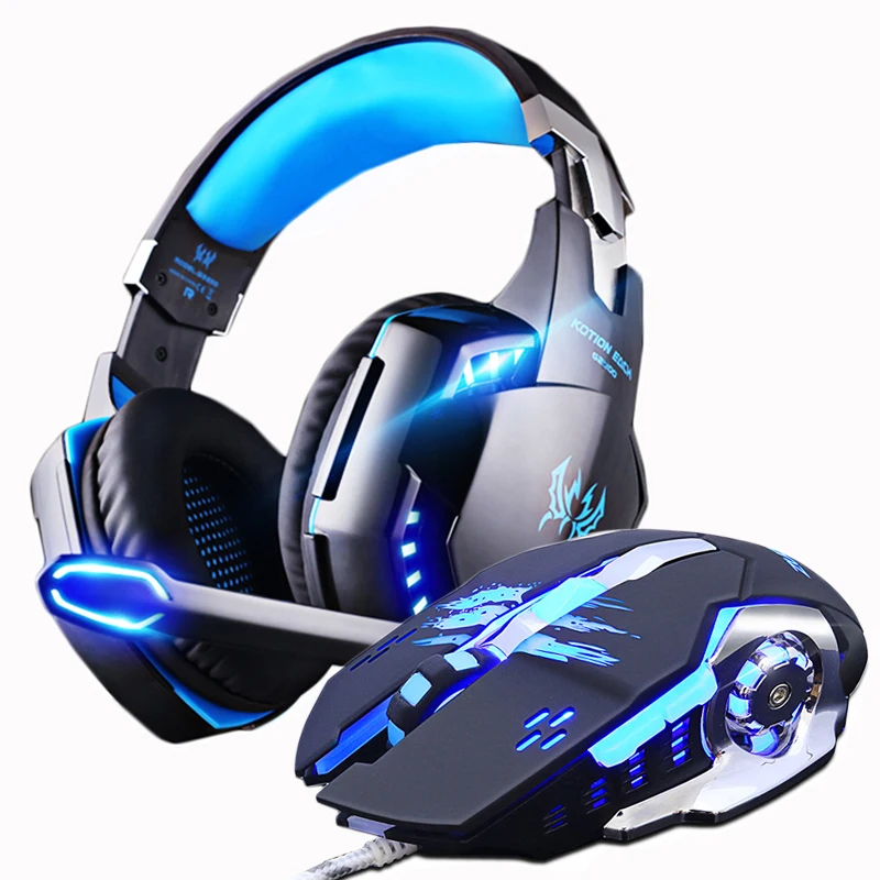 Najtaniej Gamingowy zestaw słuchawkowy Casque słuchawki radio z głębokim basem słuchawki z mikrofonem + mysz do gier myszy 3200 DPI kombinacja LED Lights