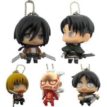 

anime Attack on Titan Capsule toys Eren Mikasa Levi Colossus Titan Armin 5 sets Original Gashapon figure Q collection 2 Keychain