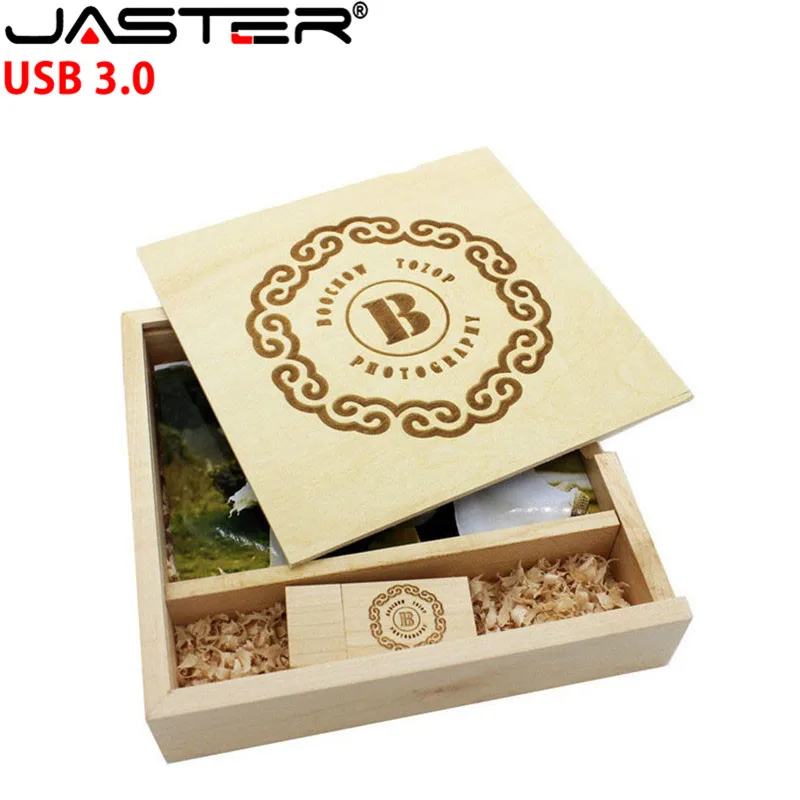 

JASRER (1 PCS Free LOGO) Photo Unique Album walnut Wood USB+Box Pendrive USB 3.0 8GB 16GB Photography (170*170*35 mm)