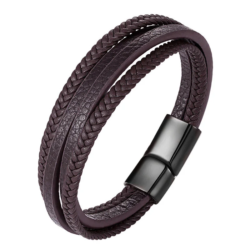 Multi-Layers Handmade Braided Genuine Leather Bracelet /& Bangle Stainless Steel Fashion Bangles Gifts